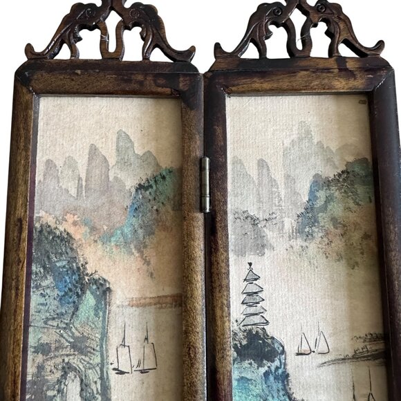 Asian Miniature Folding Screen Table Top Divider Screen Dollhouse Decor 4 Panel - Picture 9 of 16